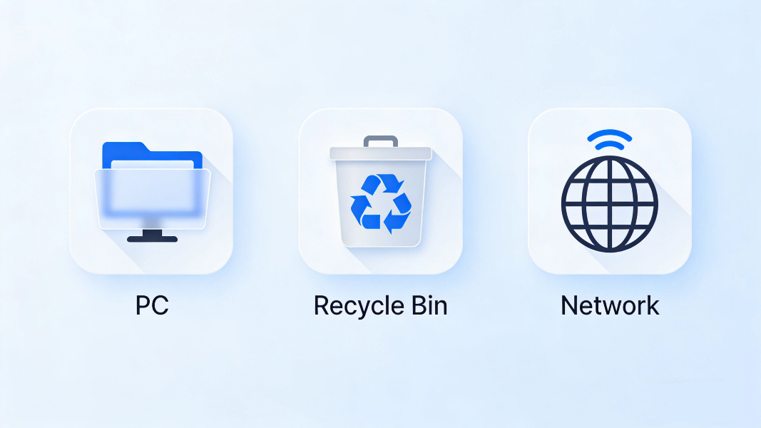 Show This PC Recycle Bin Network icons in Windows 11