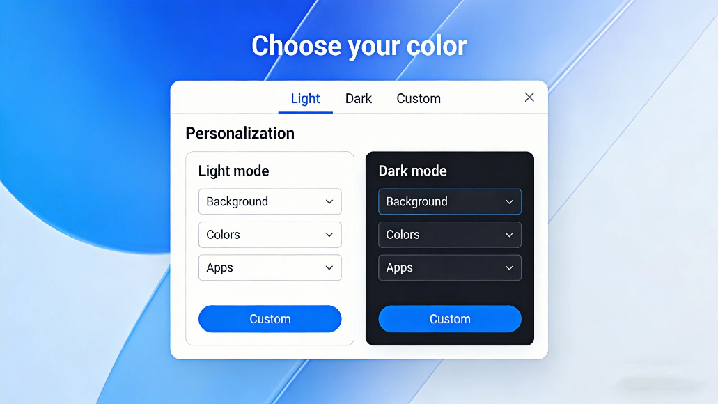 windows 11 set custom light and dark mode separately