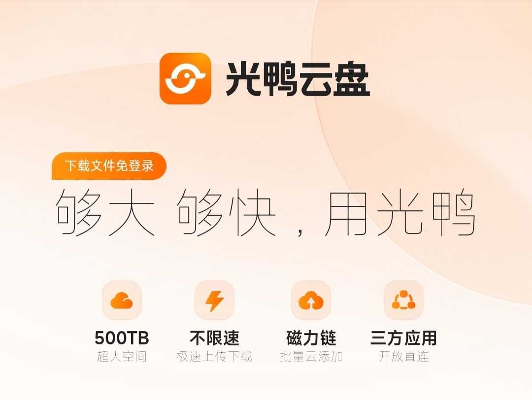 光鸭云盘全面评测2026：迅雷旗下不限速网盘，500TB空间+免登录下载实测